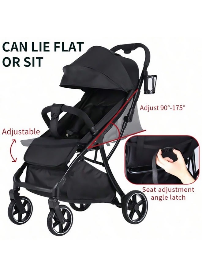Luxury Baby Stroller - High-Landscape Lightweight Travel Stroller with Adjustable Backrest, One-Hand Fold, Large Sun Canopy, 4-Wheel Suspension, Multi-Position Recline for Newborns to Toddlers