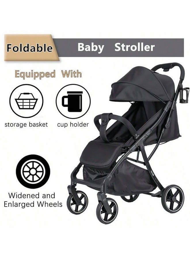 Luxury Baby Stroller - High-Landscape Lightweight Travel Stroller with Adjustable Backrest, One-Hand Fold, Large Sun Canopy, 4-Wheel Suspension, Multi-Position Recline for Newborns to Toddlers