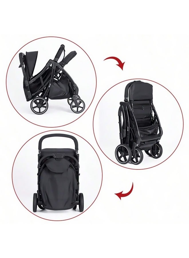 Luxury Baby Stroller - High-Landscape Lightweight Travel Stroller with Adjustable Backrest, One-Hand Fold, Large Sun Canopy, 4-Wheel Suspension, Multi-Position Recline for Newborns to Toddlers