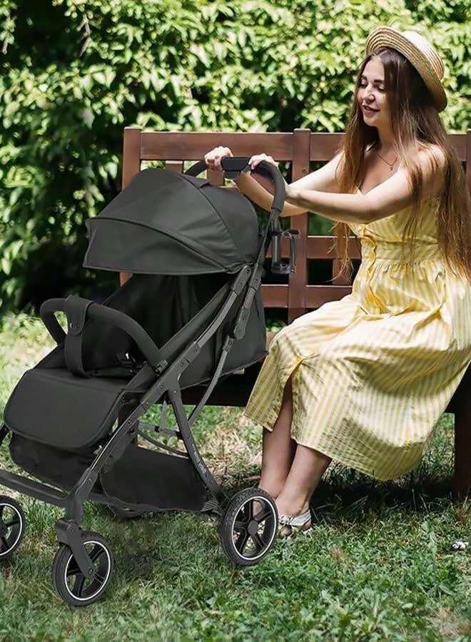 Luxury Baby Stroller - High-Landscape Lightweight Travel Stroller with Adjustable Backrest, One-Hand Fold, Large Sun Canopy, 4-Wheel Suspension, Multi-Position Recline for Newborns to Toddlers