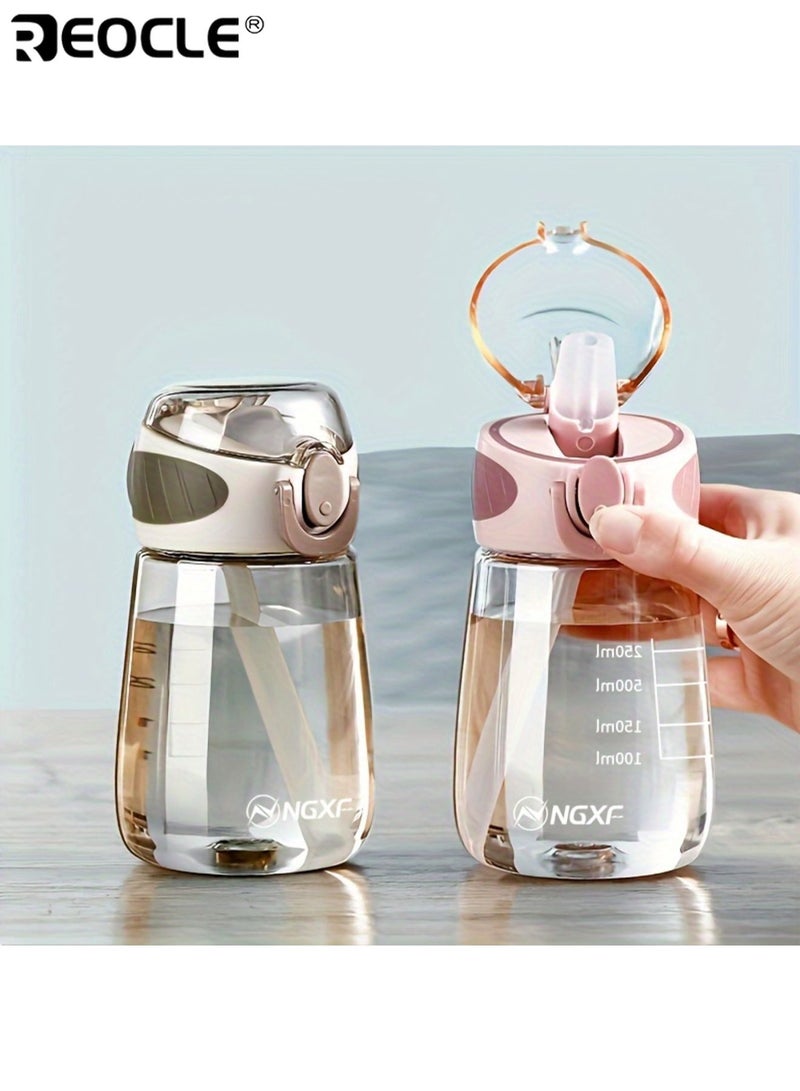 REOCLE 400ML Leak-Proof Water Bottle with Straw Shatter-Resistant Portable Handle Bearing and Durable Cup PVC-Free Plastic Water Bottle Hand Wash Design for Iced Coffee and Beverages - Image 2