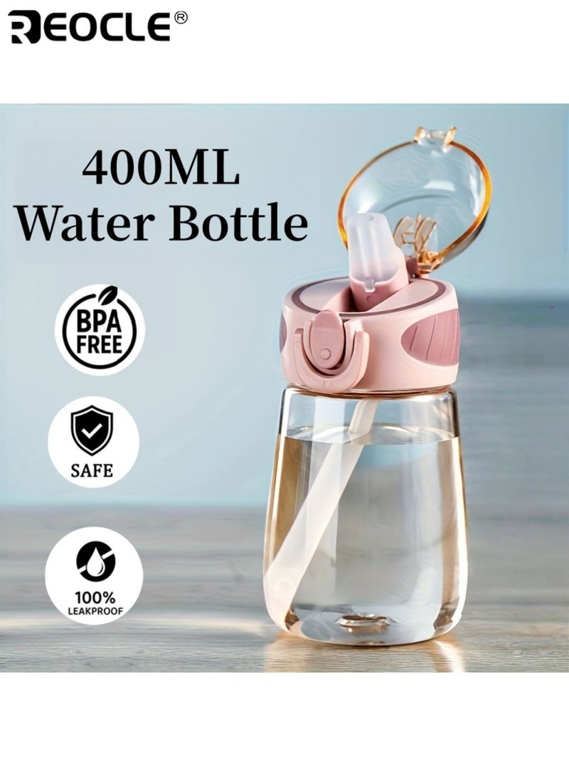ريوكل زجاجة ماء بسعة ٤٠٠ ملل مقاومة للتسرب مع شفاط مقبض محمول متين بدون بي في سي بلاستيك مقاوم للكسر غسيل يدوي تصميم للقهوة المثلجة والمشروبات - Image 1