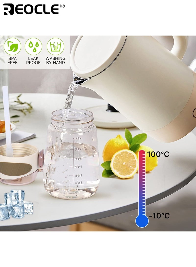 ريوكل زجاجة ماء بسعة ٤٠٠ ملل مقاومة للتسرب مع شفاط مقبض محمول متين بدون بي في سي بلاستيك مقاوم للكسر غسيل يدوي تصميم للقهوة المثلجة والمشروبات - Image 4