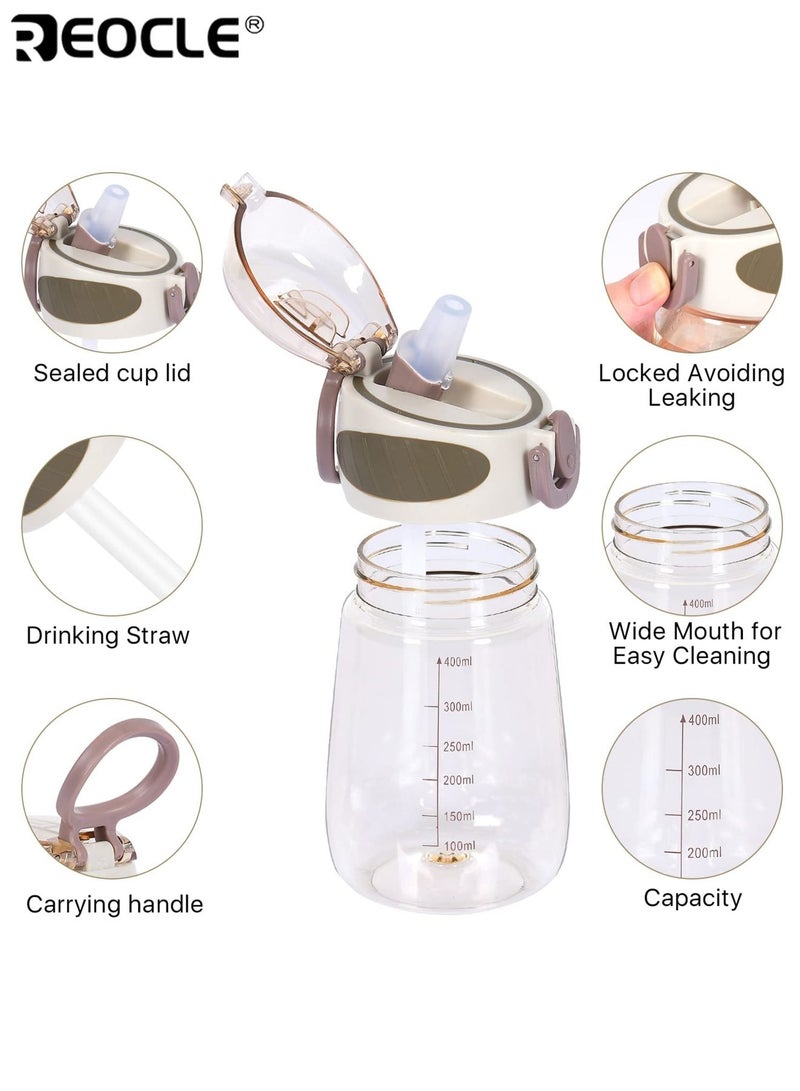 ريوكل زجاجة ماء بسعة ٤٠٠ ملل مقاومة للتسرب مع شفاط مقبض محمول متين بدون بي في سي بلاستيك مقاوم للكسر غسيل يدوي تصميم للقهوة المثلجة والمشروبات - Image 2