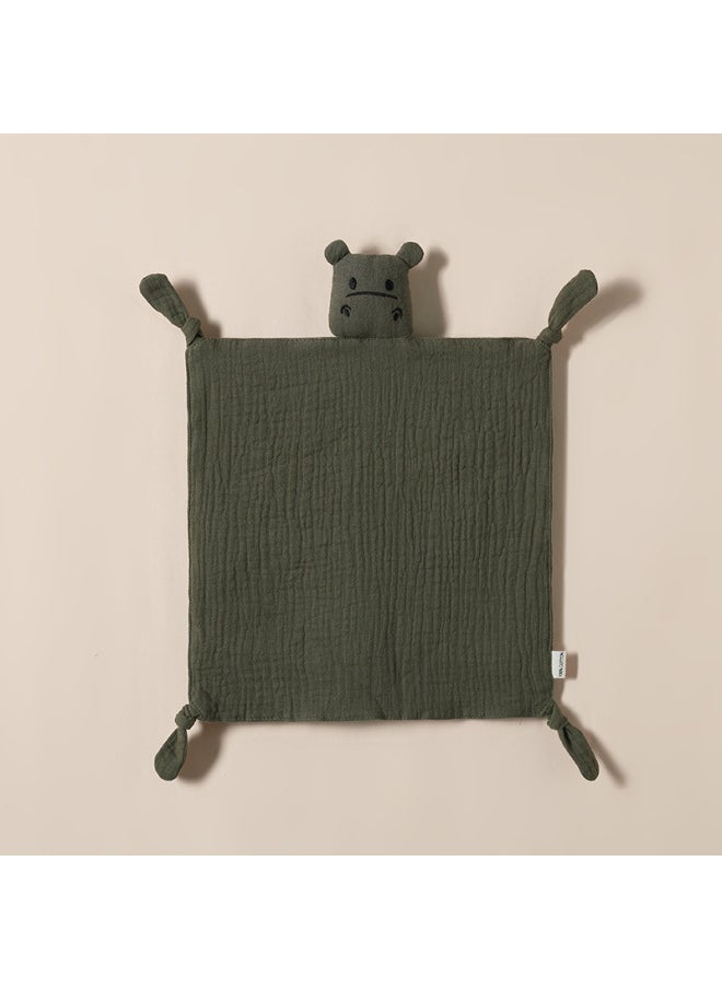 Generic - Pure Cotton Muslin Baby Soothing Towel Chewable Comforter Sleeping Aid Hush Puppy Doll Infant Sleep Training Toy Soft Fabric-Color:Brown Green (hippo Towel) - Image 1