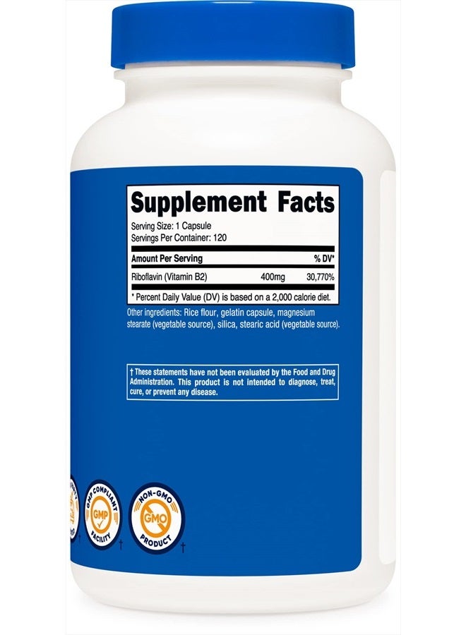 Nutricost فيتامين ب2 (ريبوفلافين) 400 ملغ، 120 كبسولة - خالي من الغلوتين، غير معدل وراثيًا - Image 3