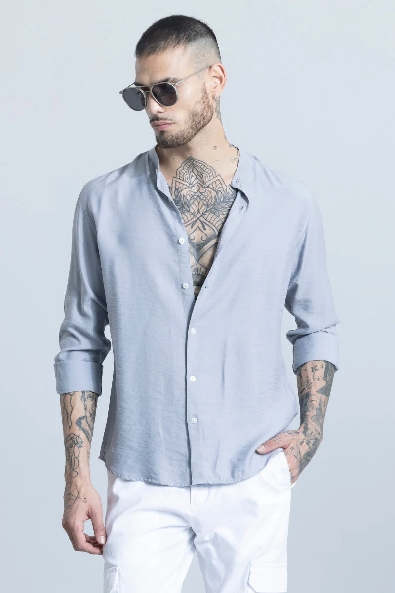 سنيتش Light Blue Solid Long Sleeve Slim Fit Casual Shirt