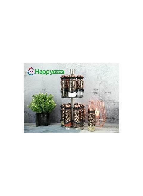 Happy Home Spice Set 12 Pieces Round Black Marble Stand MA-1257