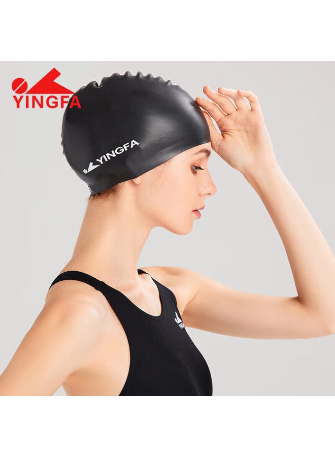 Yingfa Swimming Cap, Solid Color Silicone Long Hair Waterproof Comfortable Non-binding For Men And Women, Adult Swim Cap, Black - Image 3