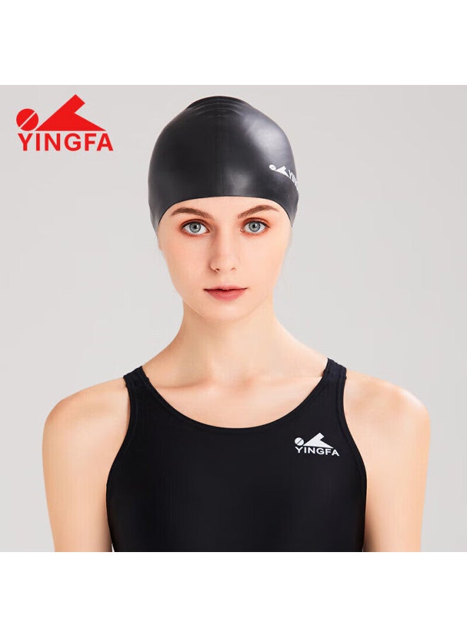 Yingfa Swimming Cap, Solid Color Silicone Long Hair Waterproof Comfortable Non-binding For Men And Women, Adult Swim Cap, Black - Image 2