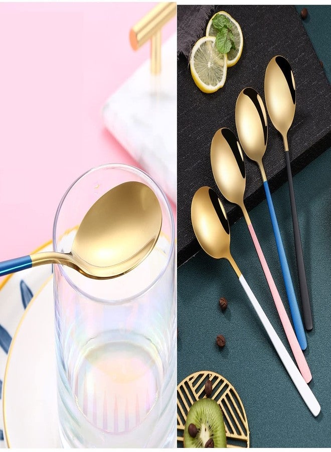 WE-CEF dinnerware Spoon 304 Stainless Steel Titanium Shiny Gold Plating Smooth Edge Modern Design Spoon Silverware Set Dessert Spoon Table Spoon, Suitable for Café Restaurant (Pack - Blue - 6) - Image 2