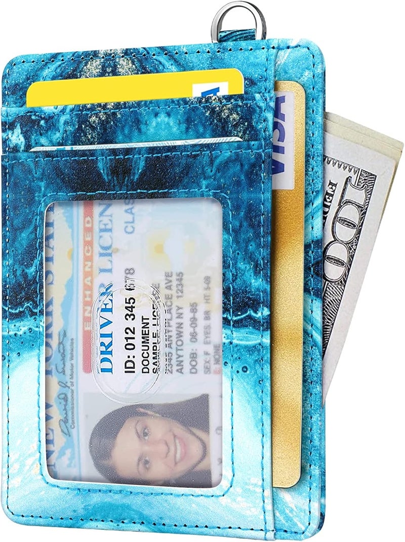 Coco Rossi محفظة رفيعة لحمل البطاقات RFID مع حاملة بطاقات هوية، محفظة صغيرة لطيفة مع سلسلة مفاتيح للنساء، أزرق متدفق - Image 2