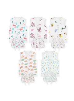MOM'S HOME Moms Home Baby Unisex Organic Cotton Muslin Jhabla & Nappy | Set Of 5 (0-3 Months)  - Image 2