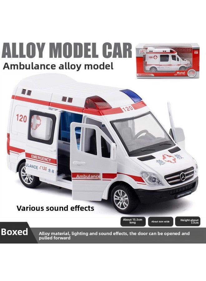 (Boxed) Jiaye 1:32 Ambulance Fire Special Police Van Alloy Car Model Sound And Light Pull Back 32463-Color:White Red Stripe Model  - Image 1