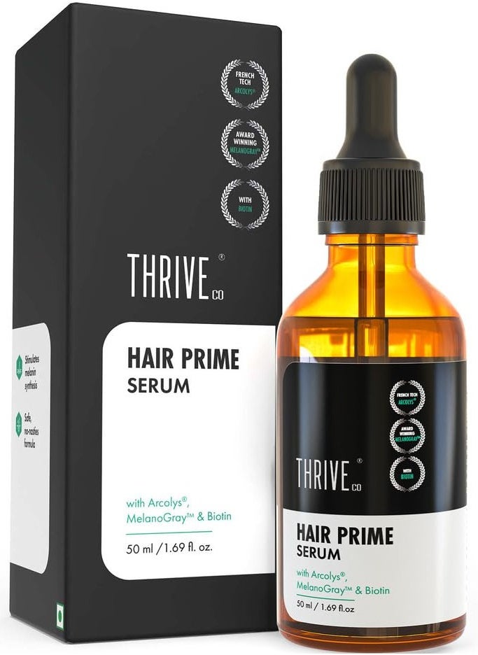 THRIVECO - Anti Grey Hair Prime Serum  Reverses Limits Hair Greying  Arcolys  Biotin Black Tea Extract  Light Weight Non Sticky  Odourless  For Men and Women 50 Ml - Image 1