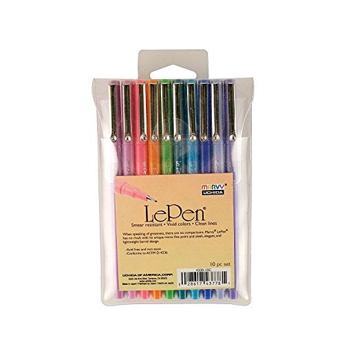 Marvy Uchida Uchida Of America 4300-10C 10-Piece 0.3 Point Size Le Pen Drawing Pen Set, Blue, Orange, Lavender, Pink, Light Blue - Image 2