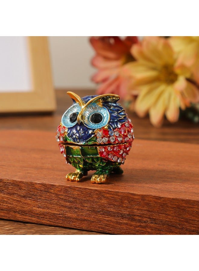 3.5*3.5cm | Luxury Owl-Shaped Jewelry Box & Pendant | Blue and Red Color, Intricate Metal Craft, Velvet Lining | Decorative Desktop Organizer for Rings, Earrings | Elegant Gift for Women & Girls - Image 1