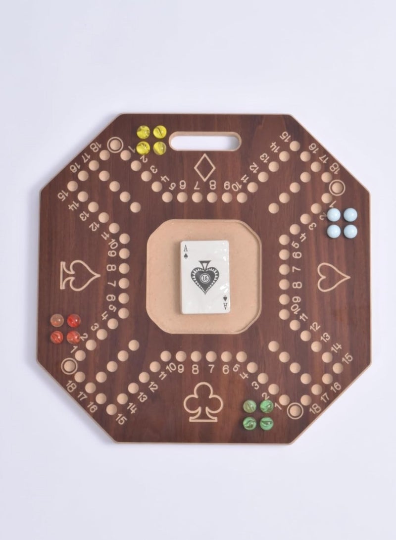 Brown Jackaroo Wooden Game with Strong  Carrying Case for Strategic Planning - 4 Player  Wooden Jacaro Board Game with Glass Balls  and CardsWooden Jackaroo Toy - 38.5 x 33.6cm - Image 1