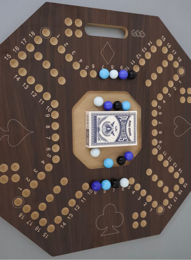 Brown Jackaroo Wooden Game with Strong  Carrying Case for Strategic Planning - 4 Player  Wooden Jacaro Board Game with Glass Balls  and CardsWooden Jackaroo Toy - 38.5 x 33.6cm - Image 3