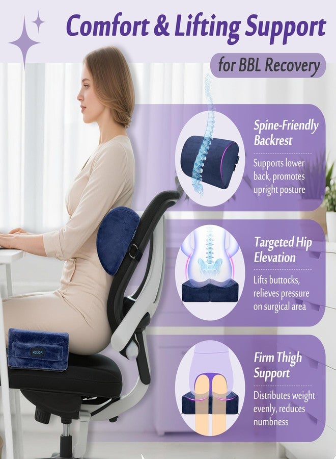 AOSSA BBL Pillow After Surgery, Brazilian Butt Lift Recovery Kit, Booty & Back Support Cushion, Foam Butt Pillows for Sitting Driving, Travel Lifting Seat Cushions, Post Surgery Wedge Pillows (Blue) - Image 2