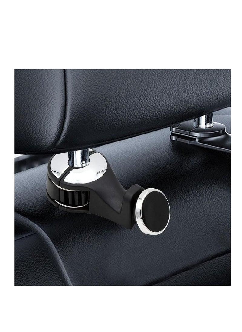 Car Headrest Hooks, Durable Back Seat Hanger Dual Layer 360° Rotation Hooks with Mobile Phone Holder and Lock for Handbag Purse Grocery Bags Universal Vehicle