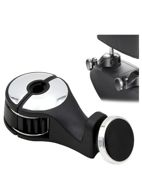 Car Headrest Hooks, Durable Back Seat Hanger Dual Layer 360° Rotation Hooks with Mobile Phone Holder and Lock for Handbag Purse Grocery Bags Universal Vehicle
