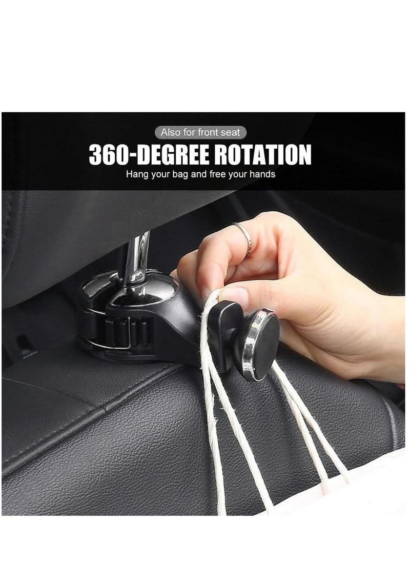 Car Headrest Hooks, Durable Back Seat Hanger Dual Layer 360° Rotation Hooks with Mobile Phone Holder and Lock for Handbag Purse Grocery Bags Universal Vehicle