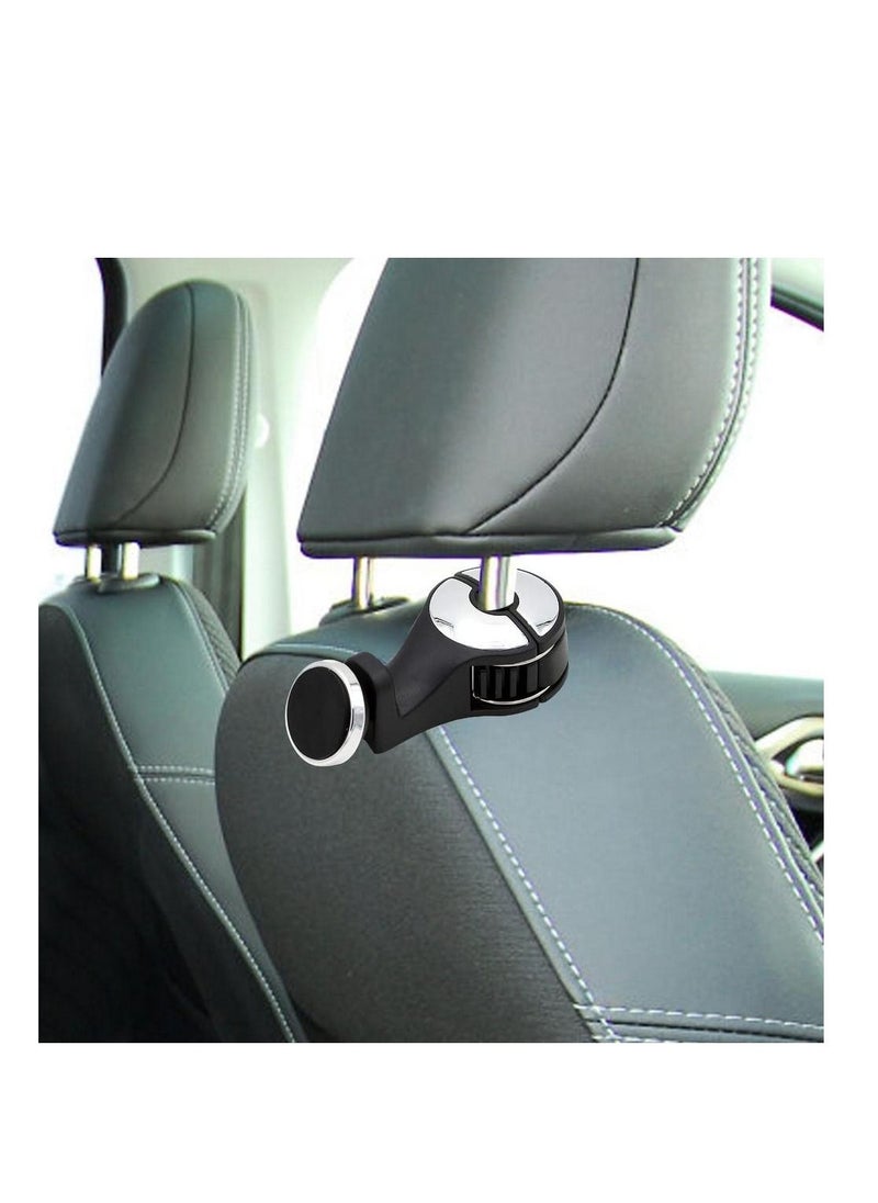 Car Headrest Hooks, Durable Back Seat Hanger Dual Layer 360° Rotation Hooks with Mobile Phone Holder and Lock for Handbag Purse Grocery Bags Universal Vehicle