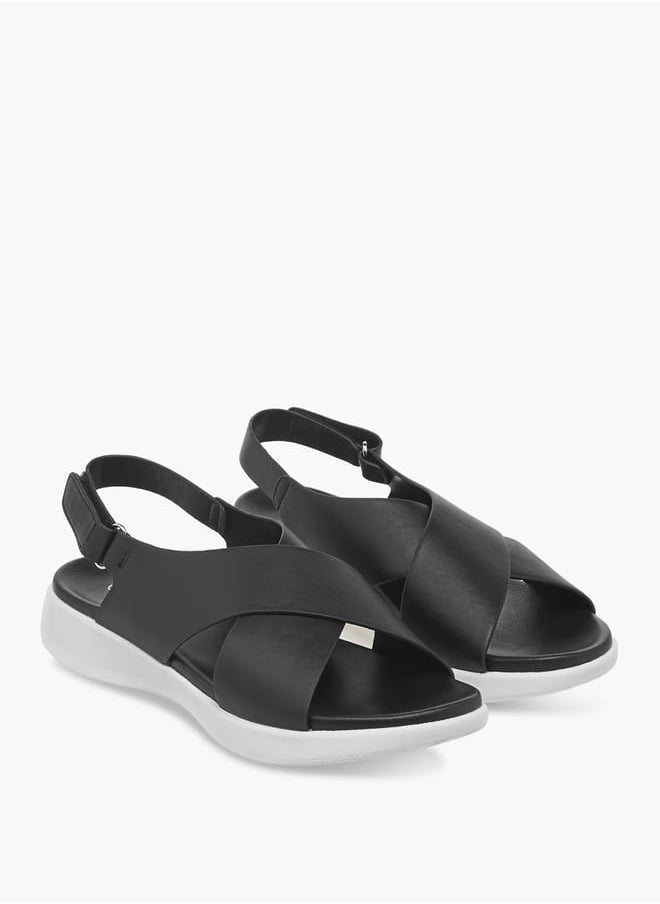Le Confort Women's Solid Cross Strap Sandals With Hook And Loop Closure  - Image 1