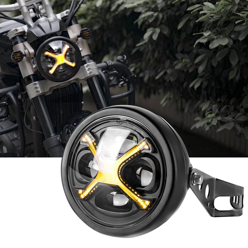 534 575 Inch LED Motorcycle Headlight Assembly with Amber DRL HiLo Beam for Harley Davidson Sportster Dyna Street Bob Low Rider Super Wide Glide 1200 48 Softail Fits 3240mm Fork Tube