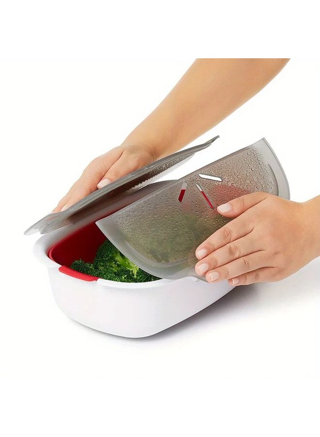 Red And White Versatile Microwave Steamer for Vegetables Fish Meat - Image 3
