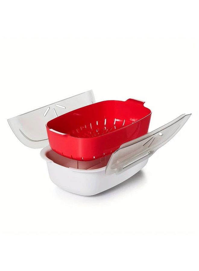 Red And White Versatile Microwave Steamer for Vegetables Fish Meat - Image 1