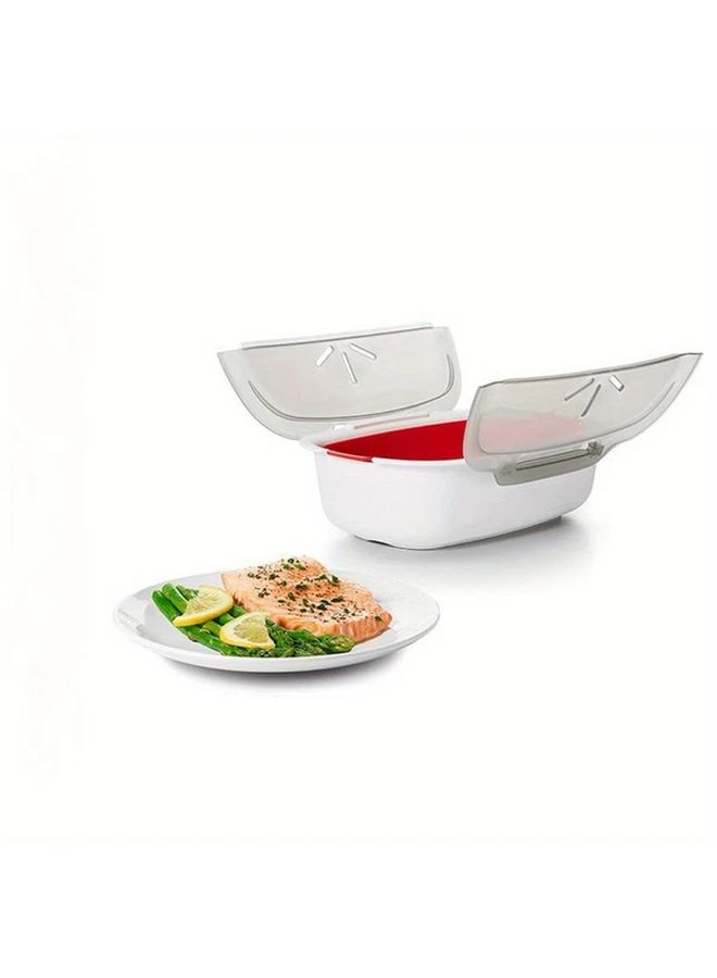 Red And White Versatile Microwave Steamer for Vegetables Fish Meat - Image 2
