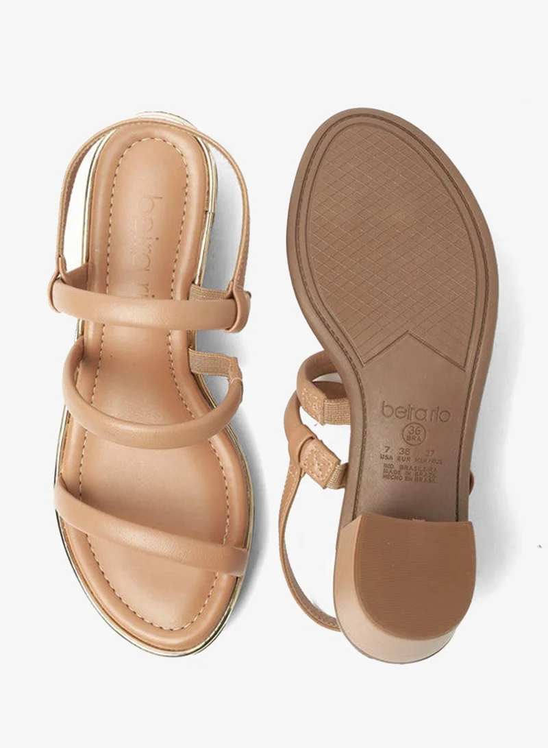 Beira Rio Beige Beira Rio Ladies Mid Heel Sandals Tan | Made In Brazil for Women | Best Price UAE