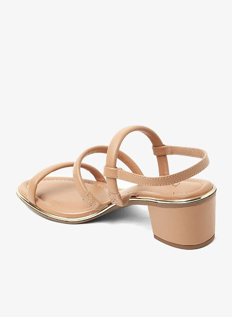 Beira Rio Beige Beira Rio Ladies Mid Heel Sandals Tan | Made In Brazil for Women | Best Price UAE