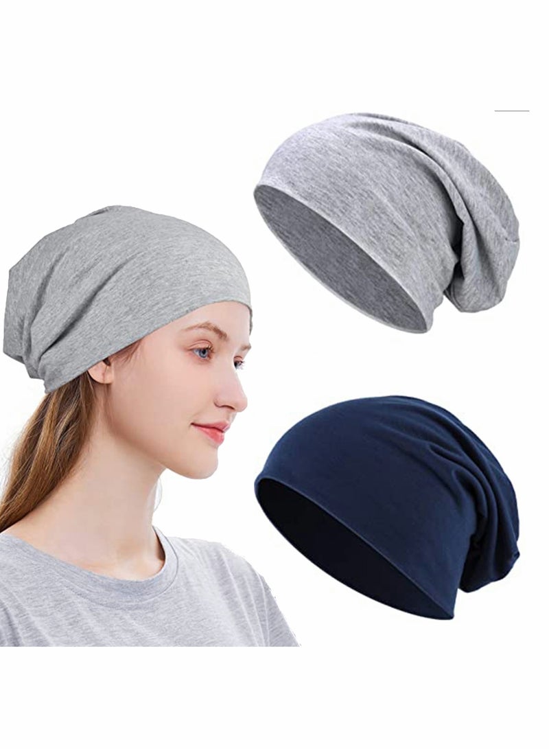 SOLARAE Slouchy Beanie for Men Women Satin Silk Lined Adjustable Sleep Hat, 2 Pack - Image 1