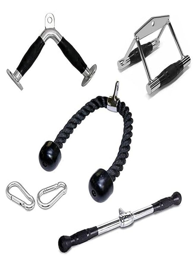 ZHTC Gym Handle Bar Combo Pack/Triceps Rope/D Handle/V Shaped Handle/Triceps' Press Down Bar, and Seated Rowing Chinning Bar with 2-S Lock... (Triceps-V-Rowing-ROP Handle BAR-Combo)