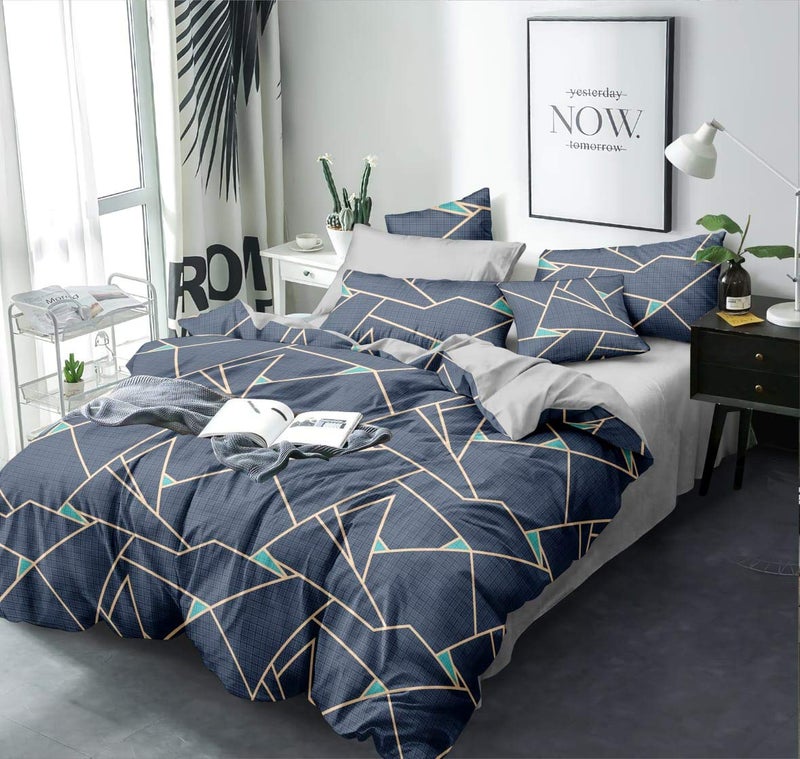 TIB 130 GSM Cotton Feel Polycotton Quilt Cover Blanket Cover Razai Duvet Cover for Double Size Duvets with Zip, 90"x 100", Abst, Blue - Image 5