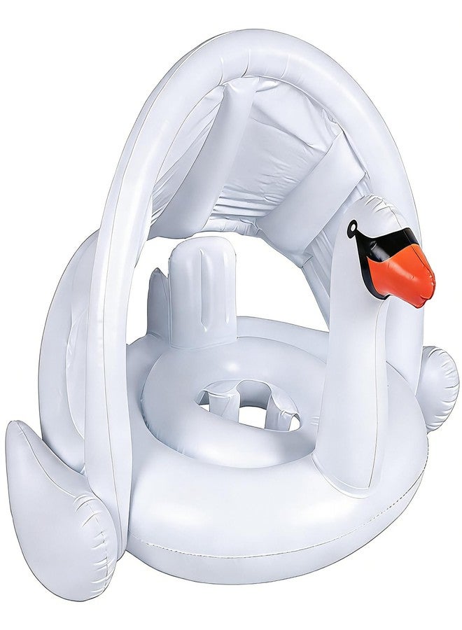 NMM Swan Baby Floats with Canopy, Swan Pool Float with Back Holder & Wings Airbag, Inflatable Swimming Ring for 6-36 Months Toddler,Water Party Supplies & Decor for Summer - White - Image 1