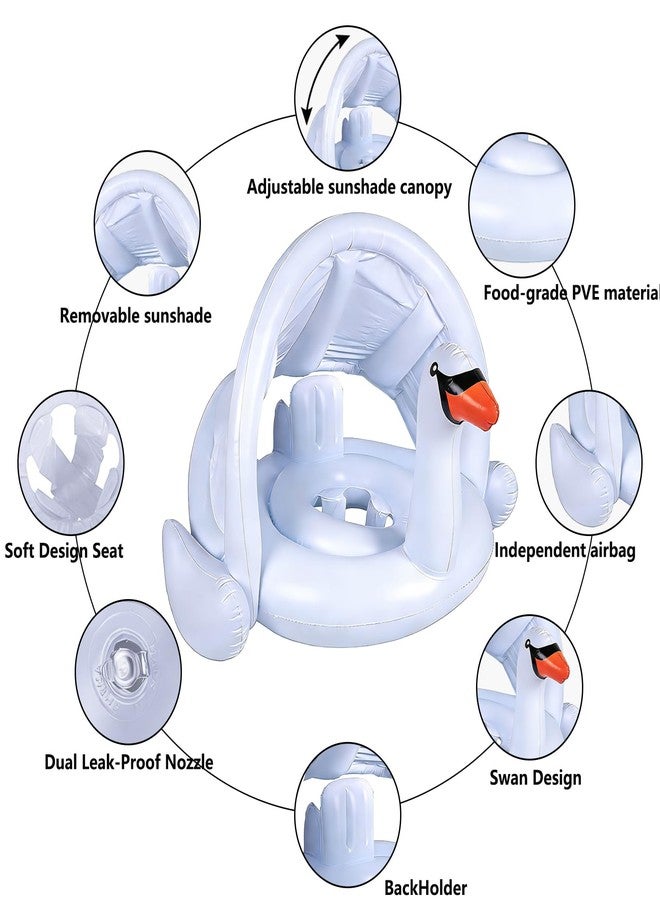 NMM Swan Baby Floats with Canopy, Swan Pool Float with Back Holder & Wings Airbag, Inflatable Swimming Ring for 6-36 Months Toddler,Water Party Supplies & Decor for Summer - White - Image 2