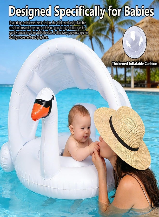 NMM Swan Baby Floats with Canopy, Swan Pool Float with Back Holder & Wings Airbag, Inflatable Swimming Ring for 6-36 Months Toddler,Water Party Supplies & Decor for Summer - White - Image 3