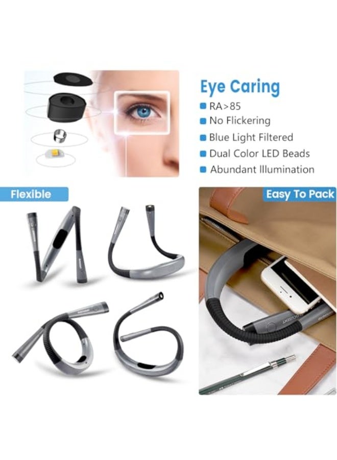 جلوسينت ضوء قراءة LED للرقبة، ضوء كتاب للقراءة في السرير، 3 ألوان، 6 مستويات سطوع، أذرع مرنة، قابلة لإعادة الشحن، تدوم طويلاً، مثالية للقراءة، الحياكة، التخييم، الإصلاح. - Image 2