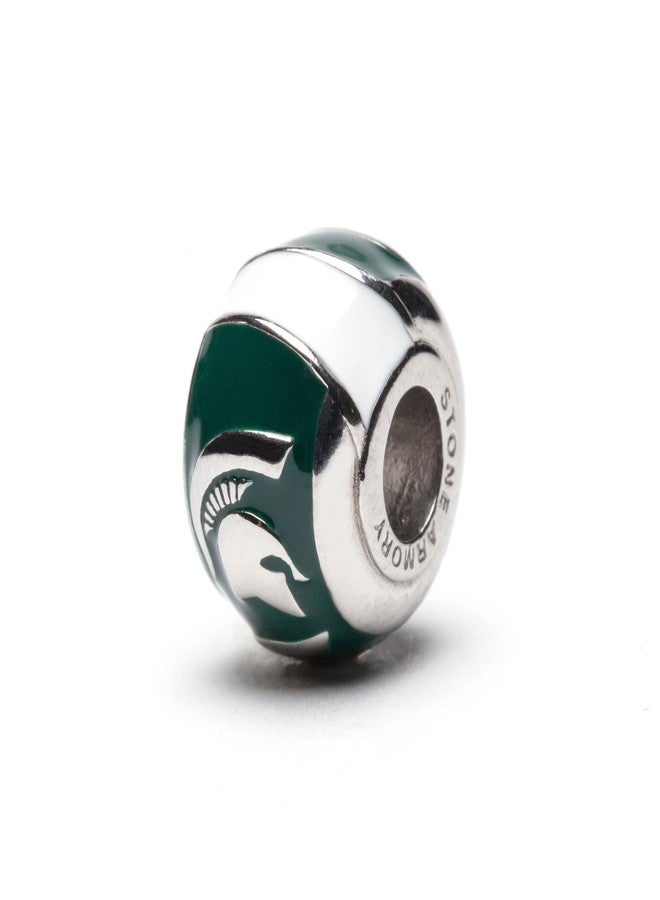 Stone Armory Bead for MSU Spartans- Michigan State University Bead Features Green Spartan - Stainless Steel Compatible with Pandora Bracelets - MSU Jewelry - Gift for Fans & Alumni - Image 1
