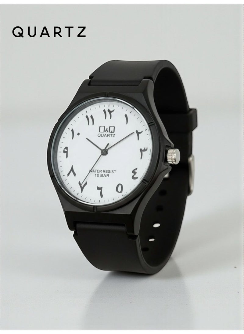 QUARTZ Men's Wrist Watch Water Resistant Up To 10 Bar With Elegant Black Design And Comfortable Silicone Strap Featuring A Luxurious Golden Dial Suitable For Daily And Formal Wear - Image 1