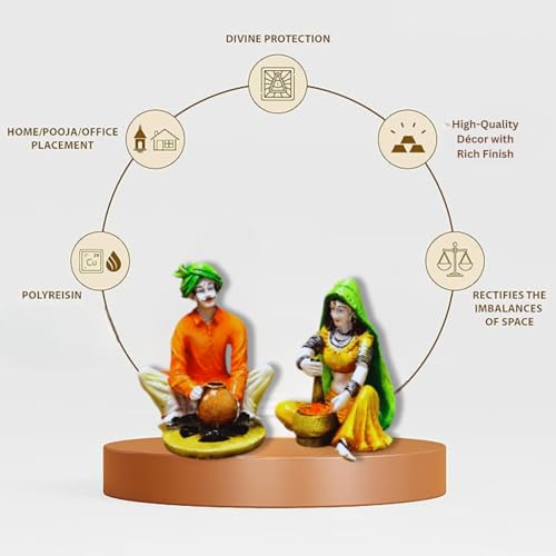 Karigaari India Handcrafted Polyresine Rajasthani Couple Making Mirchi & Pottery Showpiece for Home Decor - Image 5