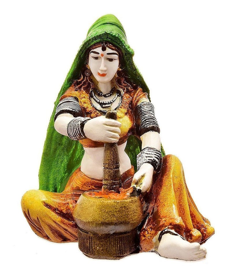 Karigaari India Handcrafted Polyresine Rajasthani Couple Making Mirchi & Pottery Showpiece for Home Decor - Image 3