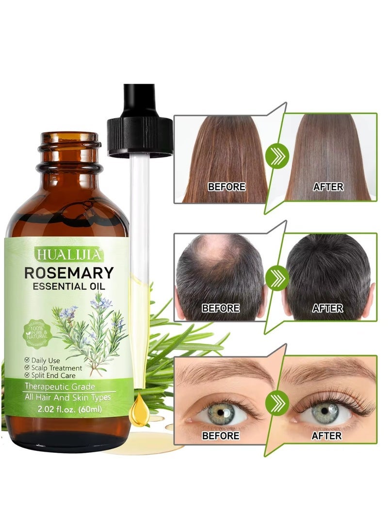 HUALIJIA 60ml Rosemary Essential Oil for Hair Growth Pure Organic Rosemary Oil for Dry Damaged Hair and Growth Hair Scalp Oil Pure and Natural Premium Quality Oil Hair Loss Treatment Oil for Men and Women - Image 2