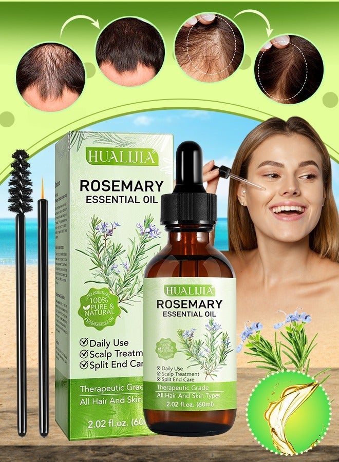HUALIJIA 60ml Rosemary Essential Oil for Hair Growth Pure Organic Rosemary Oil for Dry Damaged Hair and Growth Hair Scalp Oil Pure and Natural Premium Quality Oil Hair Loss Treatment Oil for Men and Women - Image 1