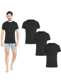 BYC MEN'S O-NECK COTTON UNDERSHIRT (PACK OF 3) - BLACK  - Image 1