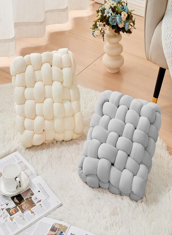 JELLYMONI وسادة جيليموني الرمادية على شكل مربع، وسادة زخرفية صغيرة الحجم للمنزل، وسادة زخرفية للوسائد، ديكور مخملي ناعم مربوط للغرفة والأريكة (S- 11.8"×11.8"×3.5"، رمادي) - Image 2